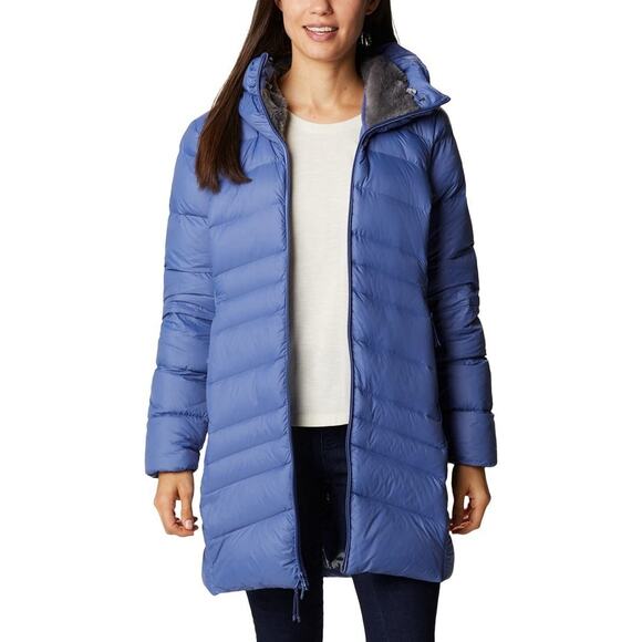 Columbia Women's Hooded Puffer Coat Autumn Mid Jacket Omni Heat Light Blue XS - Picture 1 of 13